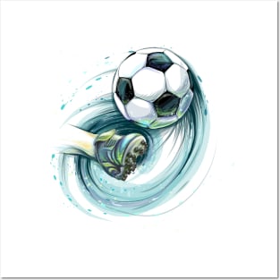 kick soccer ball leg hand drawn Posters and Art